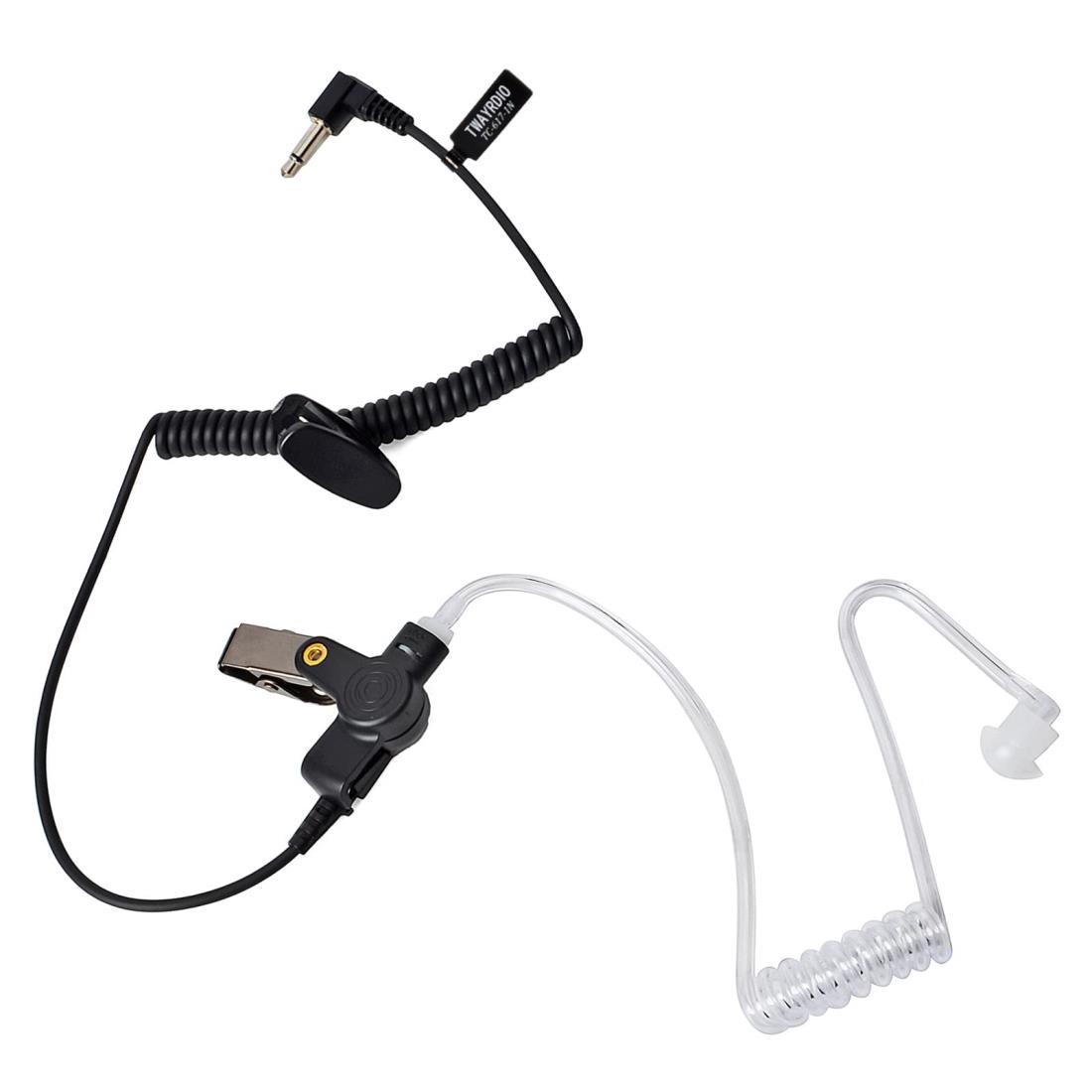 TWAYRDIO TC-617-1N カナル型 透明チューブ イヤホン 1ピン L型 3.5mm 片耳 回転クリップ付 カールコード付 マイク機能なし