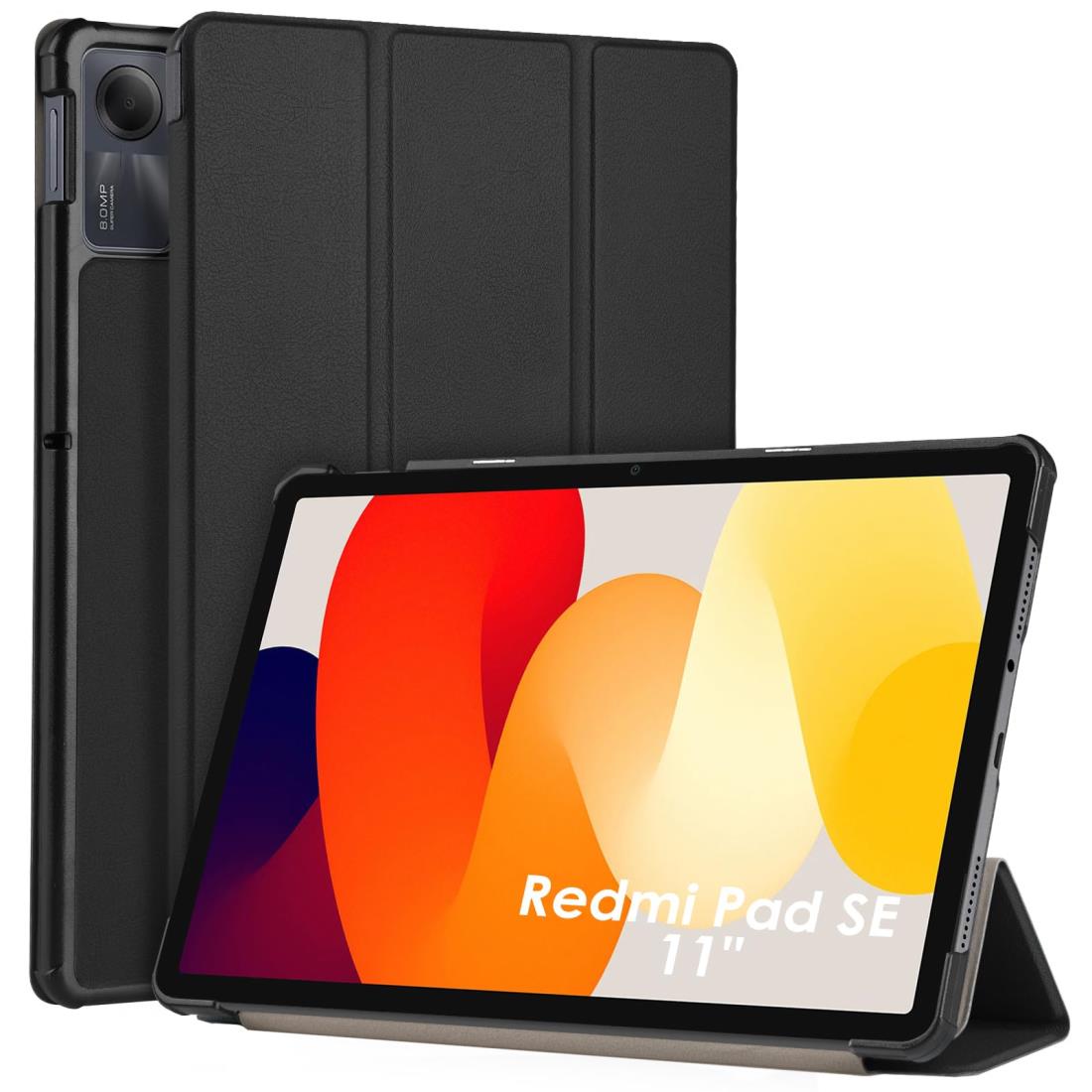 WD&CD Xiaomi Redmi Pad SE 11" 対応 タブレットケース タブレットカバー 薄型 耐衝撃 オートスリープ機能 肌感レザー 三つ折りスマートカバー スタンド機能 マグネット式 Redmi Pad SE 保護カバー(ブラック)