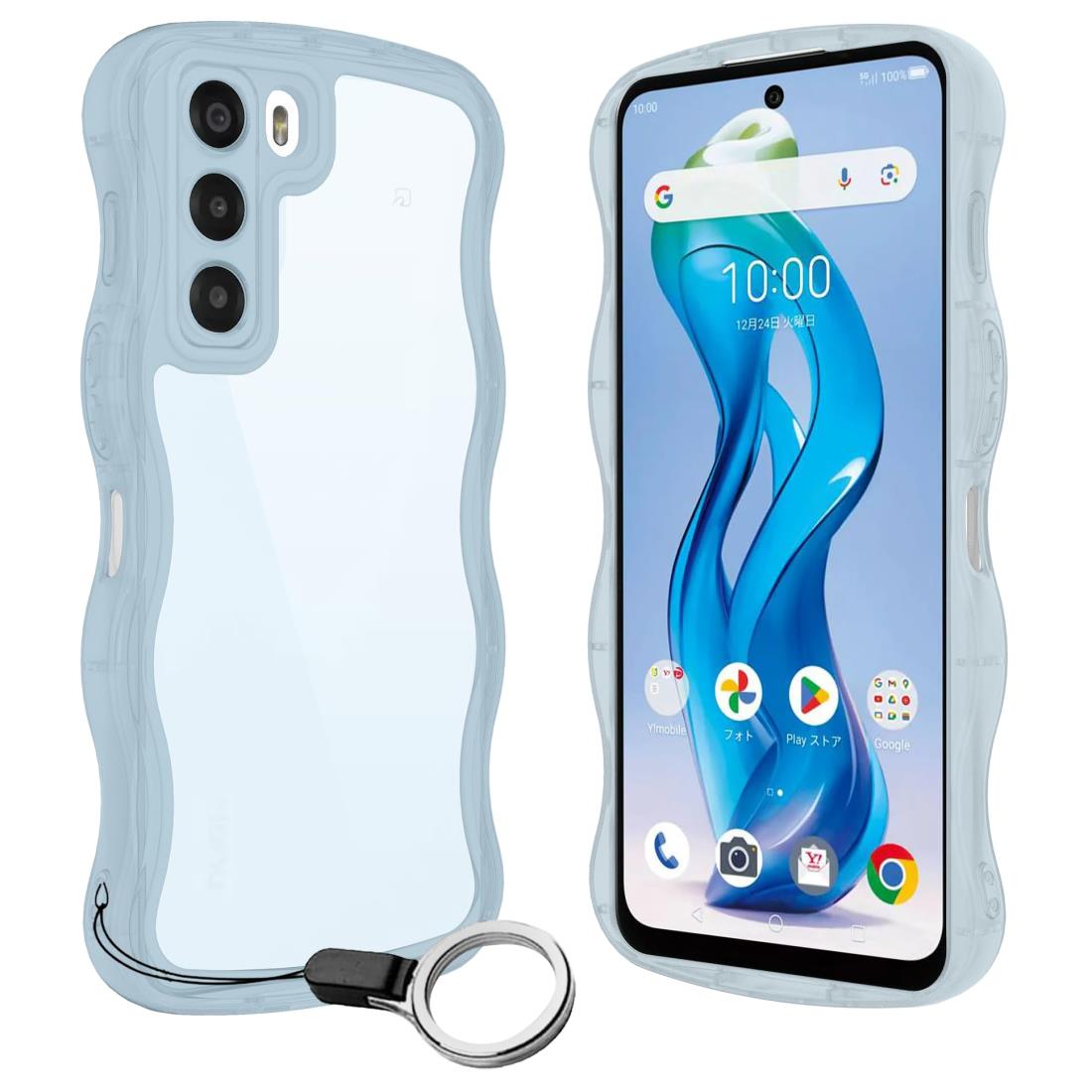 ZTE Nubia S 5G用ケースリング付き ヌビア s 5g A403ZT ウェーブ マグセフ 可愛い マツと感 TPU 耐衝撃 超軽量 極薄 透明 黄ばみなし 滑り止め かわいいうねうね 韓国 人気 ストラップホール付きなみなみ カバー・ZTE Nubia S 5Gクリア ブルー