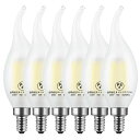 Zohadtak LED エジソン電球 シャンデリア電球 60W形相当 720lm E12 6W 復古電球 磨りガラスの材質 調光器非対応 4000K 昼白色 PSE認証済み 炎の型 6個入り (E12-炎の型, 昼白色)
