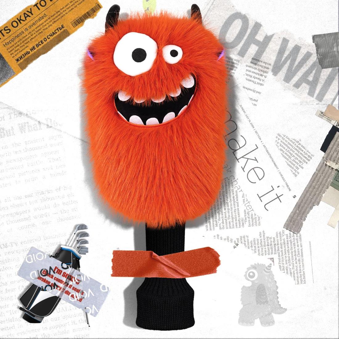 ゴルフヘッドカバー キャラクター フェアウェイウッドカバー FW用 クラブカバー ウッドカバー ぬいぐるみタイプ 着脱スムーズ 癒し 単品 動物 アニマル 可愛い プレゼント オレンジ色 モンスター