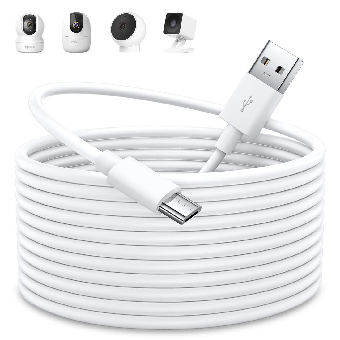 マイクロusbケーブル micro usb 電源ケーブル 10M 防犯カメラの給電 USBAオス to micro Bメス 対応ATOM Cam 2/Mi 360°スマートカメラ 2K/IMOU/EZVIZ/Wyze Cam/Nest Cam/Blink Furbo ドッグカメラ/ArloQ/Switchbot/Xboxコントローラーと互換性があり usbケーブル 電源コード