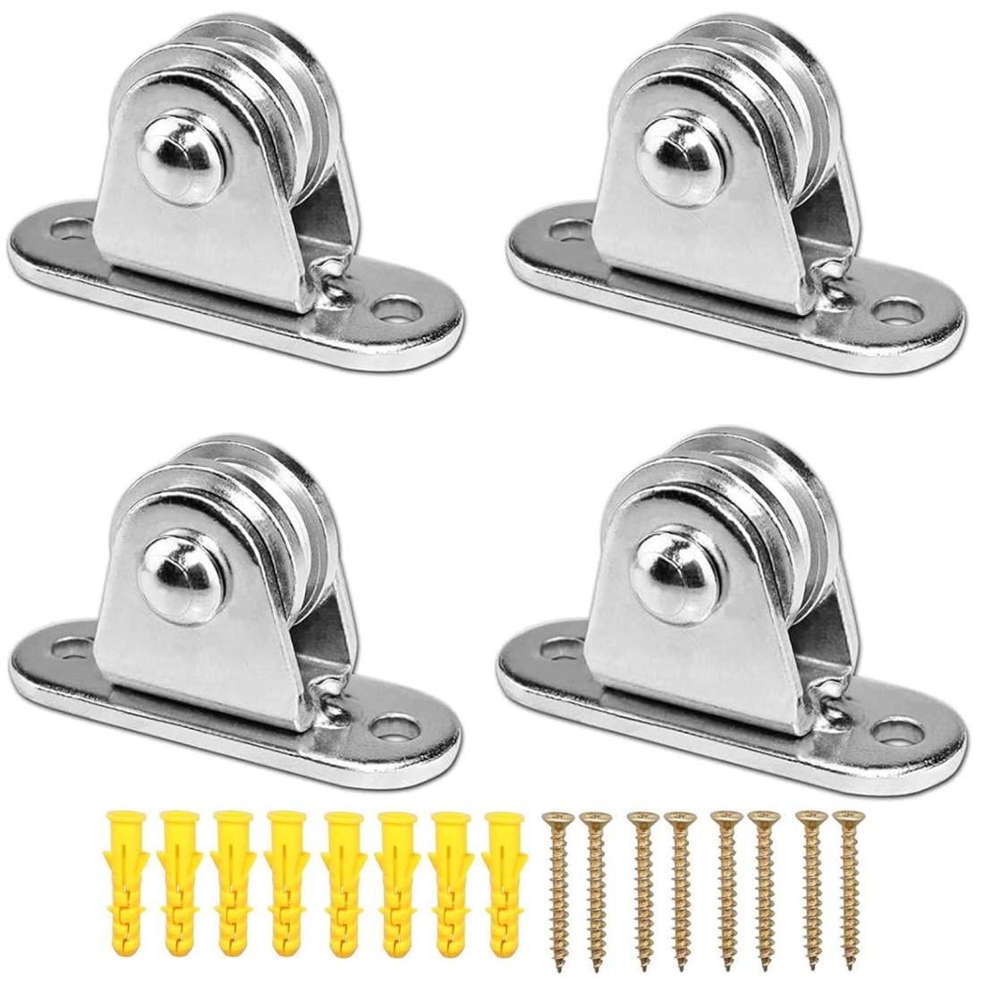 小型プーリーブロック 滑車 ローププーリー 固定プーリーホイール ステンレス製 耐荷重176 ポンド ネジ付 簡単な取り付け 省力プーリーローラー 貨物輸送 建設工事 クライミング (4個セット)