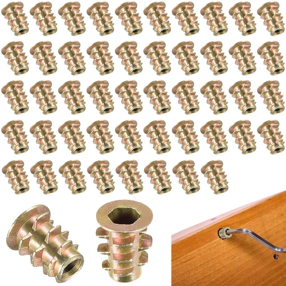 埋め込みナット M4x10mm インサートナット 約50個セット ねじ込みタイプ 亜鉛合金 六角穴付きボルト 台形デザイン 安定構造 家具用 木工用 DIY ジョイント パーツ 六角ソケット 家具組合 補修工具 接合金具