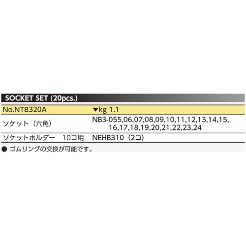 京都機械工具(KTC) ネプロス ソケットセット NTB320A 差込角:9.5mm 20個組 1セット