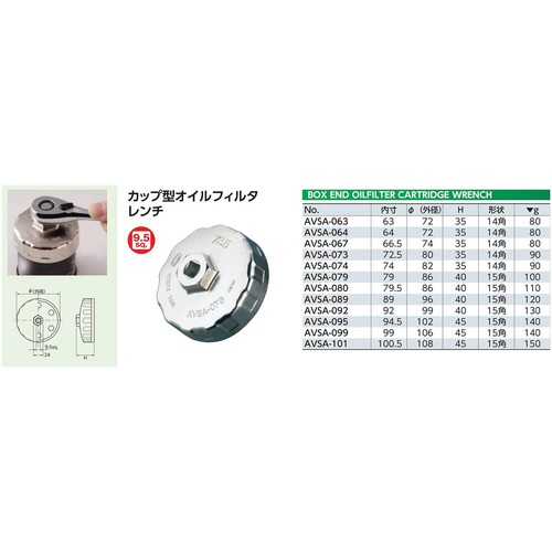 京都機械工具(KTC) カップ型オイルフィルターレンチ AVSA-079
