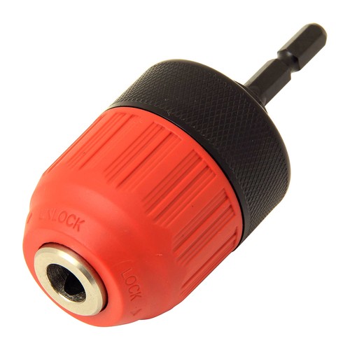 チャック径:10mm、取付可能サイズ:0.8~10mm 軸径:6.35mm六角軸、耐荷重:約110N・m 適応機種:充電ドリル・インパクトドライバー 使用軸:SK11 ドリルチャック替軸16mm 材質:特殊鋼