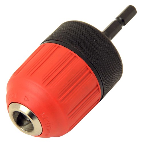 チャック径:13mm、取付可能サイズ:1.5~13mm 軸径:6.35mm六角軸、耐荷重:約110N・m 適応機種:充電ドリル・インパクトドライバー 使用軸:SK11 ドリルチャック替軸16mm 材質:特殊鋼