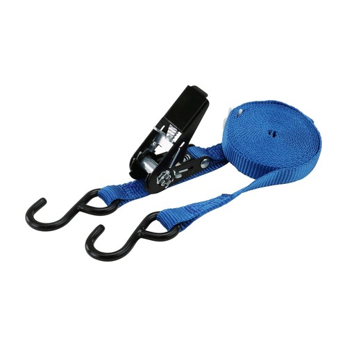 用途:荷物運搬時、荷崩れ防止・転倒防止の結束・固定 ベルト幅:18mm、全長:4m(固定側0.35m/調整側3.65m) 最大使用力:0.5kn(50kg)、破断荷重:2kn(203kg) バックルの種類:ラチェットバックル、端末の仕様:オープンフック ベルトカラー:ブルー