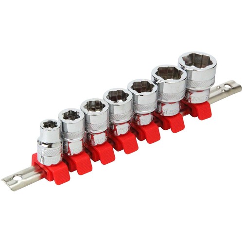 セット内容:8・10・12・13・14・17・19mm 差込角:9.5mm ソケット:クロームバナジウム鋼 ソケットホルダー・クリップ:ポリアセタール レール:鉄