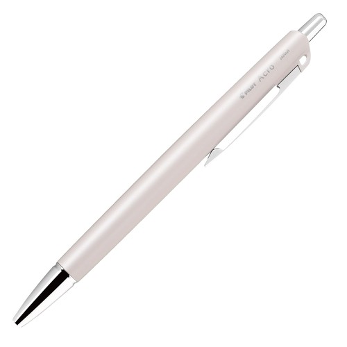 携帯性に優れたジャストサイズのなめらか油性ボールペン サイズ最大径φ 9.6mm 全長 128mm ボール径0.5mm(極細) インキ アクロインキ カラー 軸色:シルキーベージュ / インク:ブラック 仕様軸さや:樹脂・塗装、方式:ノック式、替え芯:BVRF-8EF-B
