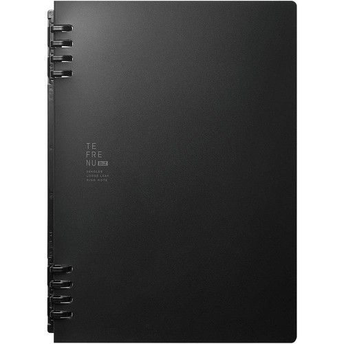 上下にセパレートしたリングで、書くときにリングが邪魔にならないリングノート 名刺ポケット付き&モノトーンカラーのビジネスマン向けモデル サイズA5 タテ型 H217×W159×D14mm 最大収納枚数30枚 付属品5mm方眼ルーズリーフ 10枚、2段名刺ポケット、メモポケット、ペンホルダー、ブラインドシート付き 対応ルーズリーフA5 20穴