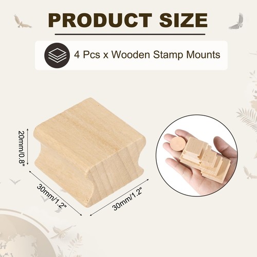 PATIKIL 30x30mm 木製スタンプブロック 4個 ブ ランクラバースタンプマウント 木製...