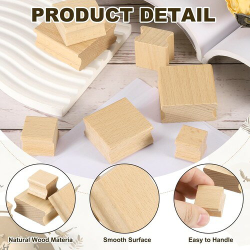 PATIKIL 30x30mm 木製スタンプブロック 4個 ブ ランクラバースタンプマウント 木製...