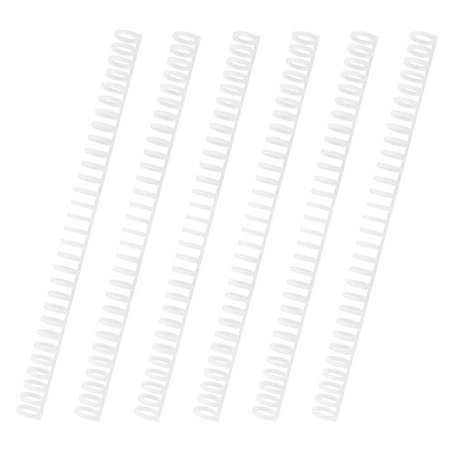 ルーズリーフが綴じられるリング。高品質な日本製。 対応リーフA4/30穴(プラスチック製のためハサミで切ってB5/26穴、A5/20穴などにも対応可) 綴じ枚数100枚リング径14mmリングの間隔9.5mmリングの太さ3mm 入数6本カラークリア 本体サイズ/重量幅19×奥行280×高さ20mm / 8g