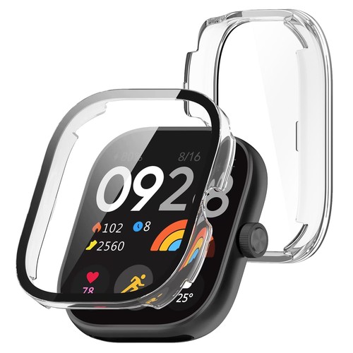 TOORQR For シャオミ Redmi Watch 4 ケース 保護カバー 超薄型 PC+ガラス素材 Xiaomi Redmi Watch 4 用 ケース 一体型 全面保護 指紋防止 高透過率 超薄型 衝撃吸収 Redmi Watch 4 カバー対応 - クリア