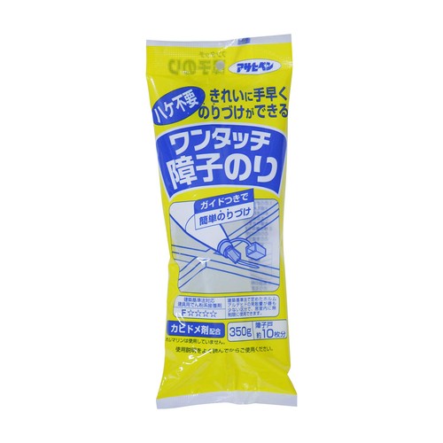 ガイドつきで、ハケを使わずきれいに手早くのりづけができます。 カビドメ剤入りですので、カビの発生を防ぎます。 ホルマリンは使用していません。 ホルマリンは使用していません。 用途:●障子紙の貼りつけに。 ※両面テープで貼るプラスチック製障子紙、アイロン貼りふすま紙、粘着タイプのふすま紙には使えません。 ※一部のプラスチック製枠、アルミ製枠には使用できない場合があります。