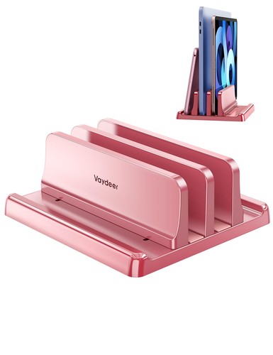 VAYDEER ノートパソコン スタンド PCスタンド 縦置き 2台収納 ホルダー幅調整可能 プラスチック製 タブレット/ipad/MacBook Pro Air 縦置き用（ローズゴールド） Laptop Stand Rose Gold