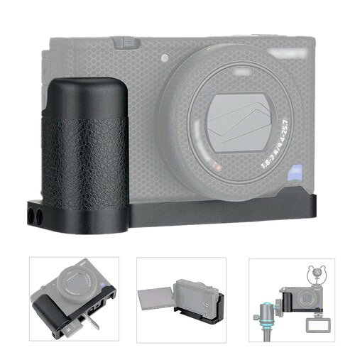 Sony ZV-1 カメラ用のハンドグリップです。 良質なアルミニウム合金製で、軽くて丈夫です。 グリップ部にはファイバーレザーを採用しホールド感を高めます。 装着する時に、バッテリーやメモリーカードを取り外しても大丈夫です。 1/4"-20のネジ穴を通じて、三脚や他の機材などを直接に取り付ける可能です。