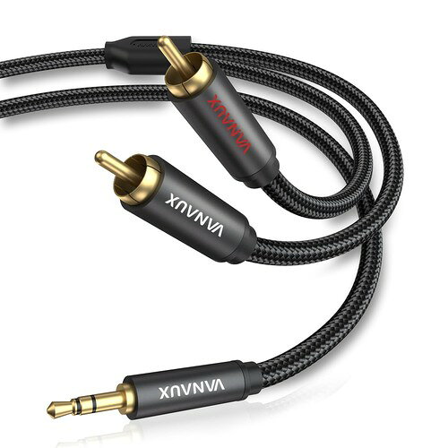 VANAUX RCA 3.5mm 変換ケーブル TRSオス to 2RCAオス 赤白ステレオオーディオアダプターケーブル マートフォン MP3 車載AUX タブレット スピーカー HDTV対応(ブラック, 1M)
