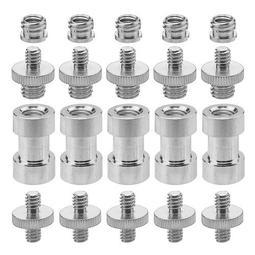 4種類・合計20個セット1/4メス⇔3/8オス、1/4オス⇔3/8オス、1/4オス⇔1/4オス、1/4メス⇔3/8メスの4種類を各5個、合計20個セットで、撮影機材の接続やに幅広く対応します。 材質高品質のアルミ合金製、耐摩耗、酸化防止。安定性があり、取り付けやすいです。 防食カメラネジの材質はアルミニウム合金と鉄で、クロームメッキにより、耐食性が優れています。 取り付けやすいカメラ固定ネジはコンパクトで持ち運びに便利で、素人でも簡単に取り付けます。 幅広い対応三脚、一脚、ボールヘッド、アンブレラホルダー、ライトスタンド、ビデオライトなど多種の撮影アクセサリーに適用します。カメラマン/映画製作者のための最適な機材です。ご注意:このストアは一括購入をサポートしています。 一括購入については、までにをお問い合わせください。お問い合わせいただければ、満足のいく回答が得られるように返信いたします。