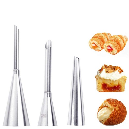 素材:ステンレススチール サイズ:底直径2.3cm*口先直径0.5cm*高さ9cm 底直径1.7cm*口先直径0.6cm*高さ7.5cm 底直径1.8cm*口先直径0.6cm*高さ7cm シュークリーム用口金です。ステンレス製で長持ちします。 三種類の口金があります。パンにクリーム注入する時も役立ちます。 パッケージ:3個セット