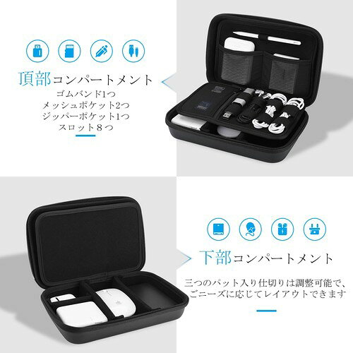 ProCase ガジェットポーチ、防水性のあるEVA材、大容量、3層仕組み MacBook アダプタ・ Magic Mouse 2・ USB Flash Disk・SD収納、スマホ・タブレット充電・ケーブルの小物入れ、PC周辺アクセサリーの整 ail-shops2-10107401 AILショップ サンプル画像3