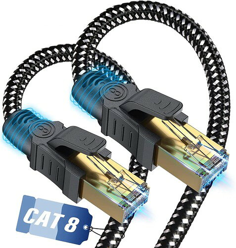 SWECENT LANケーブル CAT8 0.5M,メッシュ有線lanケーブル カテゴリー8 超高速40Gbps/2000MHz らんけーぶる RJ45金メッキコネクタ イーサネットけーぶる 爪折れ防止 シールド ネット パソコン モデム ル