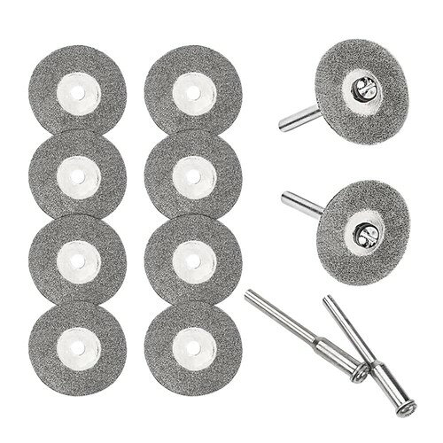 サイズモンドカッター:直径22mm、厚み0.6mm 軸:径2.35mm長さ35mm、径3.00mm長さ38mm ※サイズにはわずかな誤差がありますが、使用には影響しません。 セット内容モンドカッター10枚、軸4本(軸径2.35mm*2、軸径3.00mm*2) タイプ丸穴無し 材質モンド カラーシルバー 対応工具電動式ミニルーター、電気ドリル、ボール盤、フレキシブルシャフト 幅広い用途DIYや工芸品の製作に活躍します。タイル、ガラス、石片、貝殻、陶磁器、銅板、アルミなどの切断用にぴったりです。