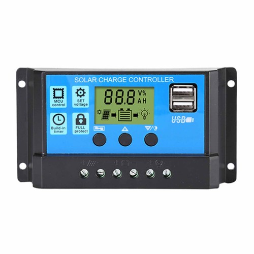 YUWENW ソーラーチャージャーコントローラー 3種類のバッテリーに対応 大型LCDディスプレイ デュアルUSB 12V/24V 過負荷保護
