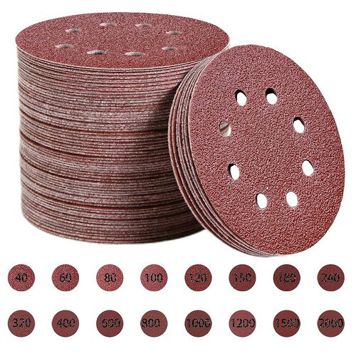 Toowood 125mm8穴円形ダストレスフック&ループサンドイッチディスクサンドペーパー,粒径は16種類[40,60,80,100,120,150,180,240,320,400,600,800,1000,1200,1500,2000] (16種/200枚)