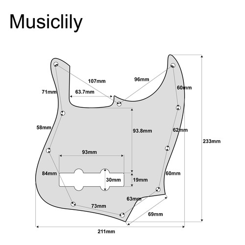 Musiclily Pro 11穴 ラウンドコーナー HSS ストラトピックガード 3P ブラック