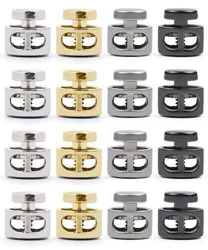 サイズ高さ約13mm、横幅約12mm、穴の直径約4mm セット内容16個セット(シルバー*4、ブラック*4、グレー*4、ゴールド*4) 金属素材高品質の合金製で、耐久性に優れ、光沢感のある美しい仕上がり。中央にスプリングが組み込まれており、しっかりとロープを固定します。 簡単取り付けスプリングを押して、ロープの両端を内孔に通し、スプリングを離すだけで固定完了。素早く取り付けができ、便利に使用できます。 幅広い用途リュック、ジャケット、スポーツウェア、靴ひも、テントなど、紐の固定が必要なアイテムに最適。損傷したコードロックのにもおすすめです。