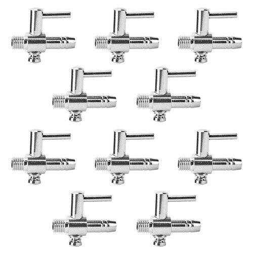 サイズ:(約)25mm×22mm、内径3.5mm パッケージ内容:一方コック*10 対応:内径4mmのチュープに適用します。塩ビ管などに取り付けてエアーの調節をします。 素材:銅を採用されており、表面はニッケルめっきを施されましたので、通常のステンレス分岐コックより耐用性が高いです。 適用:水槽や水族館でのエアレーションなどの調節に最適です。浄化槽での分配器・分配管のレバーバルブ、ジョイントコックとしてもOK!