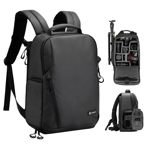 撥水加工&1200Dガーゼナイロン素材カメラバッグの表材は撥水加工した1200Dガーゼナイロンになり、頑丈で手触りがいいし、見た目もきれいで高級感が溢れます。 通気性、快適性抜群の背部サポートシステム背部とストラップにはクッションとエアメッシュが採用され、通気性が確保され、炎天下に重いカメラが入っても背負って移動するのがラクになる。ショルダーハーネスは幅広で肩への負担が少なく、長時間でもラクに背負っていられる。 軽量&コンパクト同規格や容量のカメラバックパックより本製品が約1.09kgで軽量です。 大容量カメラバッグ純粋なカメラバックパック、サイズが約27.5*17*41cmになります。内部はミニマリズムに基づき、空間を最大限度に有効利用できるようにデザインされたため、同サイズのリュックより収納力が大きい。 実用性高い収納小物収納用ポーチ多数あります、ペンから三脚、パソコンまで様々のものが収納可能。このバッグのスペースを存分にご利用いただけます。