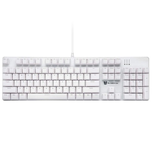Merdia メカニカル式ゲーミングキーボード 全104キーボード US配列 USB有線キーボード LEDバックライト付き (青軸-ホワイト)