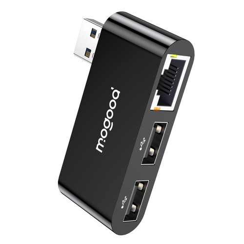 MOGOOD Type-A LAN アダプタ 1000Mbps RJ45 有線 LAN USB2.0 2 ポートハブ