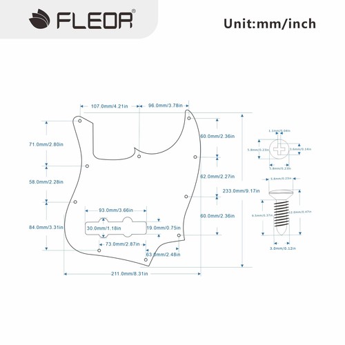 FLEOR 3プライ10ホールJBジャズベースギター用ネジ付きJBギターピックガード、ホワ...