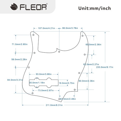 FLEOR 3プライ10ホールJBジャズベースギター用ネジ付きJBギターピックガード、ブラ...