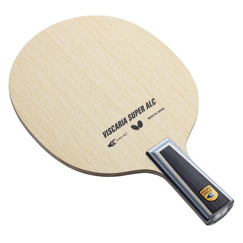 素材:カーボン サイズ:ブレード/158×150mm(丸型)、ブレード厚/5.7mm、グリップ(長さ×厚×エンド幅)/82×22×31.5mm 特長:反発特性/12.1、振動特性/10.4、5枚合板、スーパーアリレートカーボン 原産国:日本