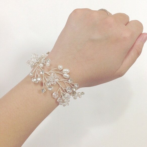 小枝ブレスレット リストレット 小枝アクセサリー 結婚式 ブライダル小物 アクセサリー リボン