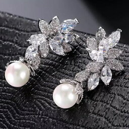 ビジュー ジルコニアピアス ビジューピアス パール ブライダルピアス ウェディング アクセサリー クリスタル シルバー 結婚式 cz