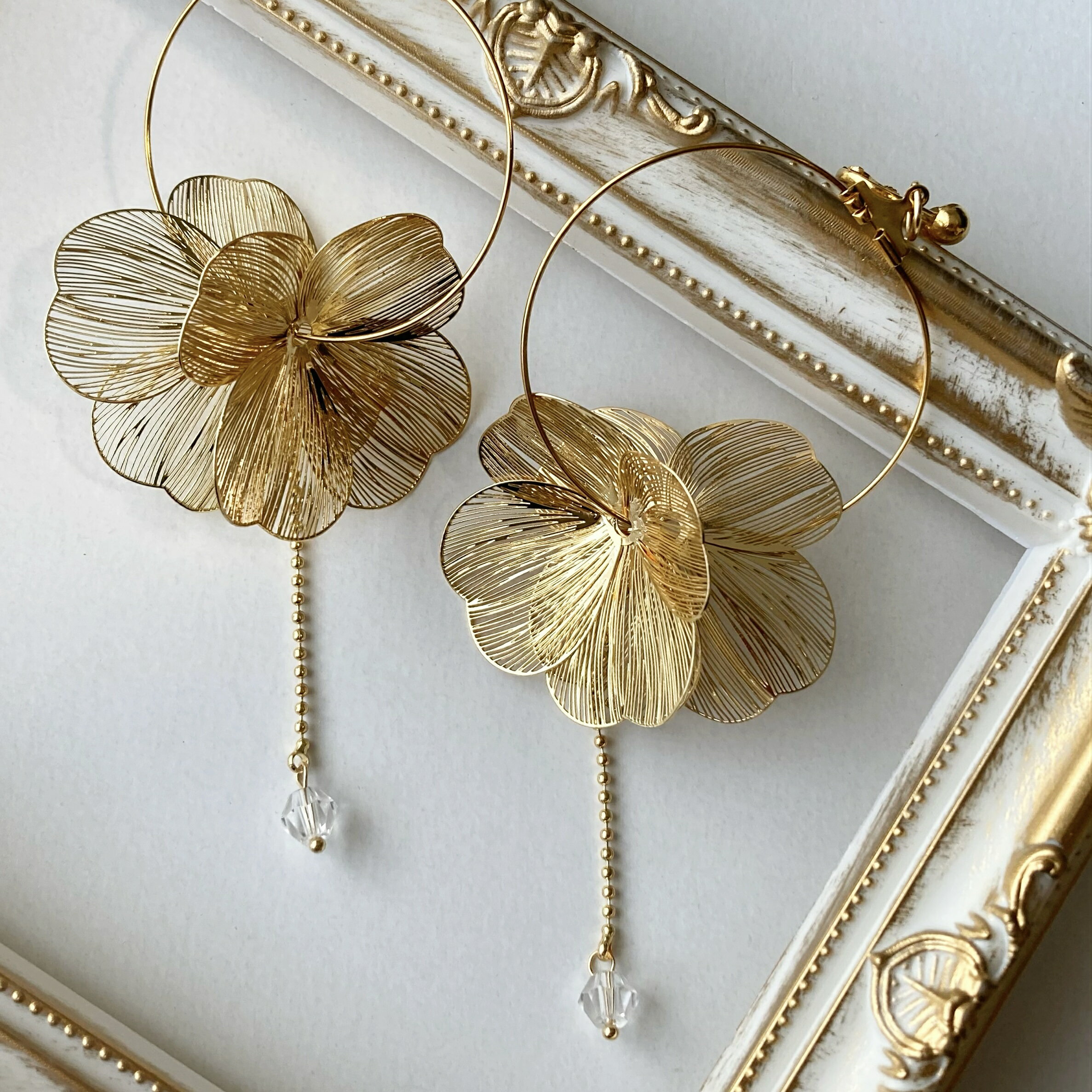 花 ウェディング ピアス　イヤリング　ゴールド シルバー　フラワー 透かし アンティーク 小枝アクセサ..