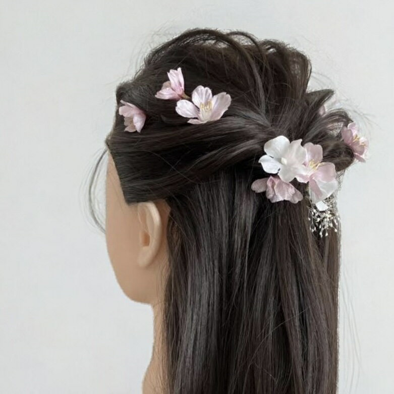 桜 髪飾り 造花 サクラ ドライフラワー 髪飾り ヘッドドレス 花 セット プリザーブドフラワー 卒業式 卒園式 入学式 ゴールド かすみ草 リーフ プリザーブ...