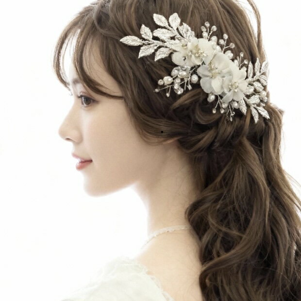 ヘッドドレス シフォンフラワー　花　シルバー フラワー 小枝アクセサリー　アンティーク ヘッドピース..