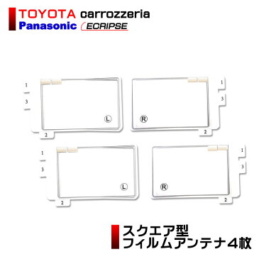 【メール便送料無料】 スクエア型 フィルムアンテナ 4本セット クラリオン 2017年モデル NXV977D 地デジ フルセグ ワンセグ 汎用 左右各2枚 カーナビ ナビ 載せ替え 補修 交換