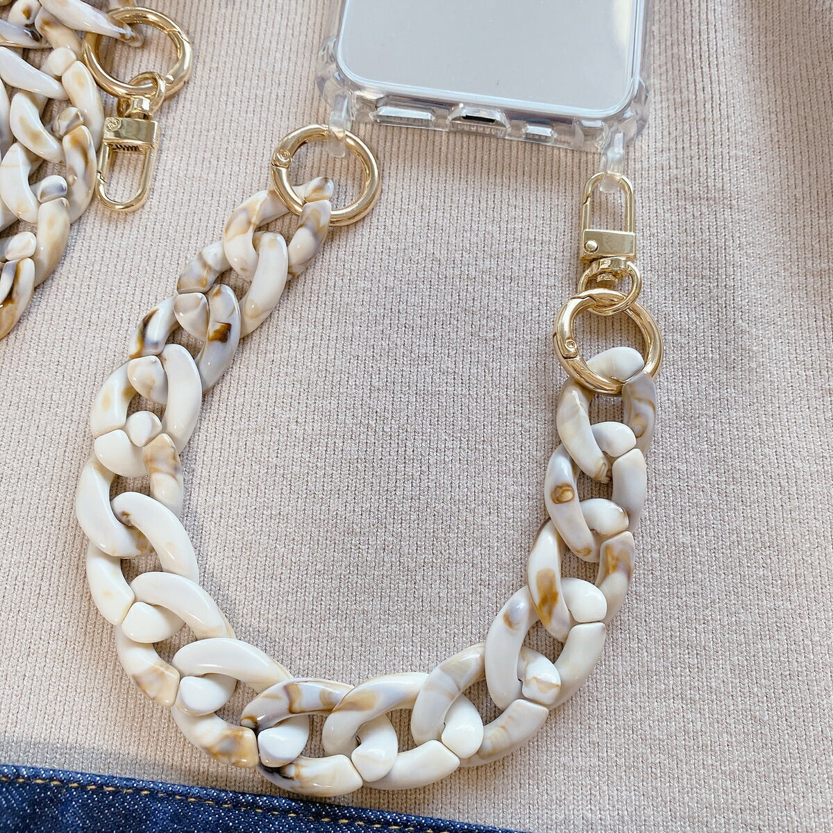 【iPhone16シリーズ取り扱いあり】べっ甲柄iPhoneストラップ　スマホストラップ　ショルダーストラップ　チェーンストラップ 3