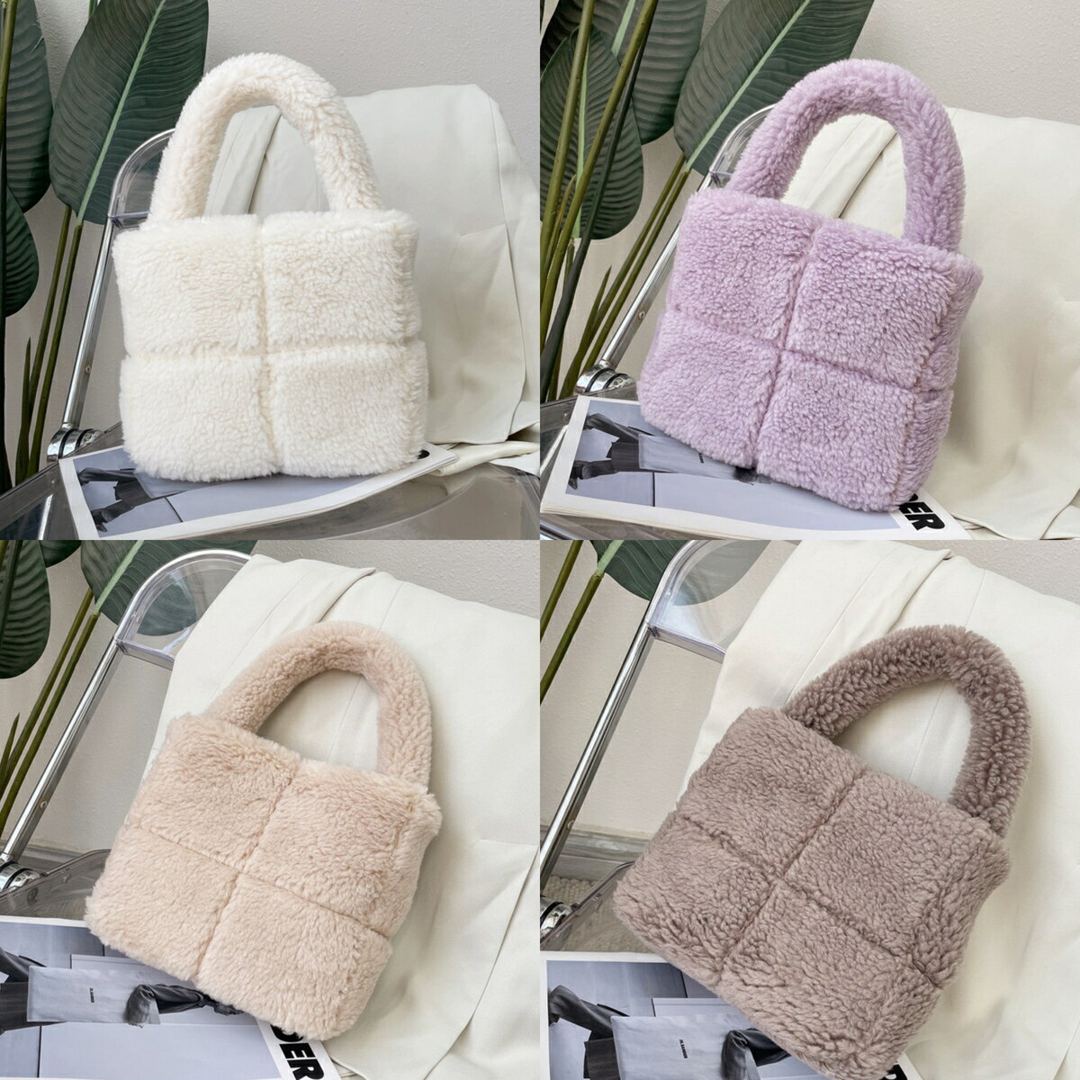 エコファーバッグ　ふわふわバッグ　　カラフルミニボアバッグ　バケツバッグ