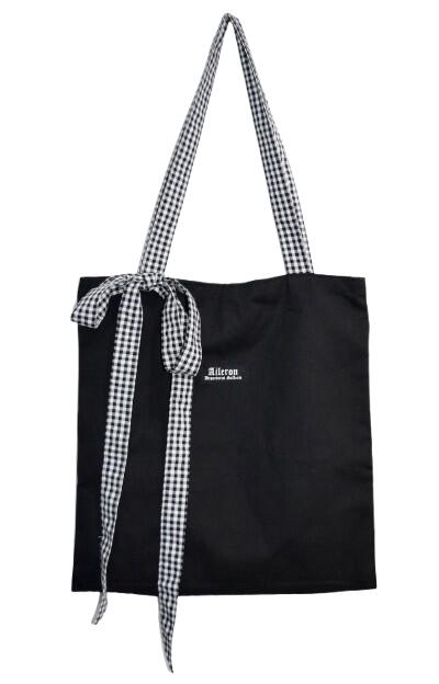 Rakuten - “ADG” Gingham Check Ribbon Tote-Bag 女性 レディース バッグ トートバッグ　ギンガムチェック　黒　リボン　ロゴ　英字　シンプル　カジュアル　キレカジ　大人かわいい　ガーリー　フェミニン　マニッシュ　シック　モード　きれいめ　エーディージー　A.D.G　送料無料