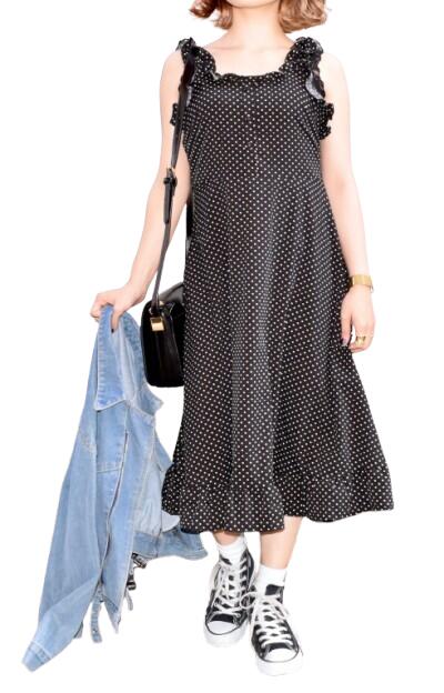 Rakuten - SHOULDER FRILL DOT CAMI ONEPIECE 女性 レディース ワンピース キャミワンピース ノースリーブ フリル ドット　春 夏 秋 シンプル カジュアル　大人かわいい　クラシカル　レトロ　ナチュラル　ガーリー　フェミニン　モード　森ガール　エーディージー　A.D.G　送料無料